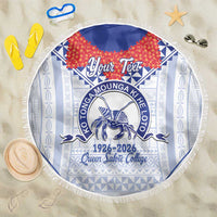 Queen Salote College 100 Years Personalized Beach Blanket Tonga QSC Heilala Lei White Ngatu Pattern LT14 One Size 150cm White - Polynesian Pride
