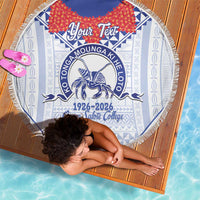 Queen Salote College 100 Years Personalized Beach Blanket Tonga QSC Heilala Lei White Ngatu Pattern LT14 - Polynesian Pride