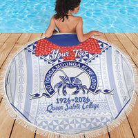 Queen Salote College 100 Years Personalized Beach Blanket Tonga QSC Heilala Lei White Ngatu Pattern LT14 - Polynesian Pride