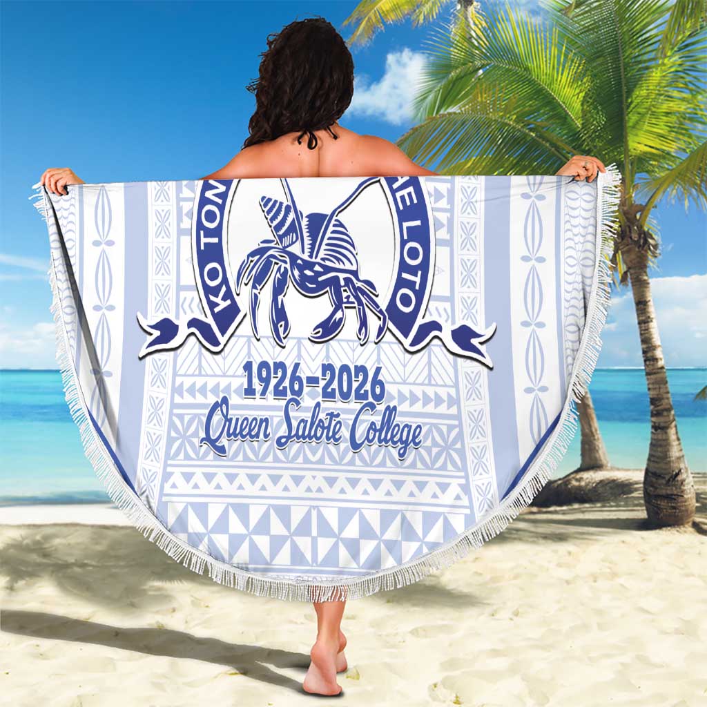 Queen Salote College 100 Years Personalized Beach Blanket Tonga QSC Heilala Lei White Ngatu Pattern LT14 - Polynesian Pride