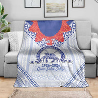 Queen Salote College 100 Years Personalized Blanket Tonga QSC Heilala Lei White Ngatu Pattern LT14 - Polynesian Pride