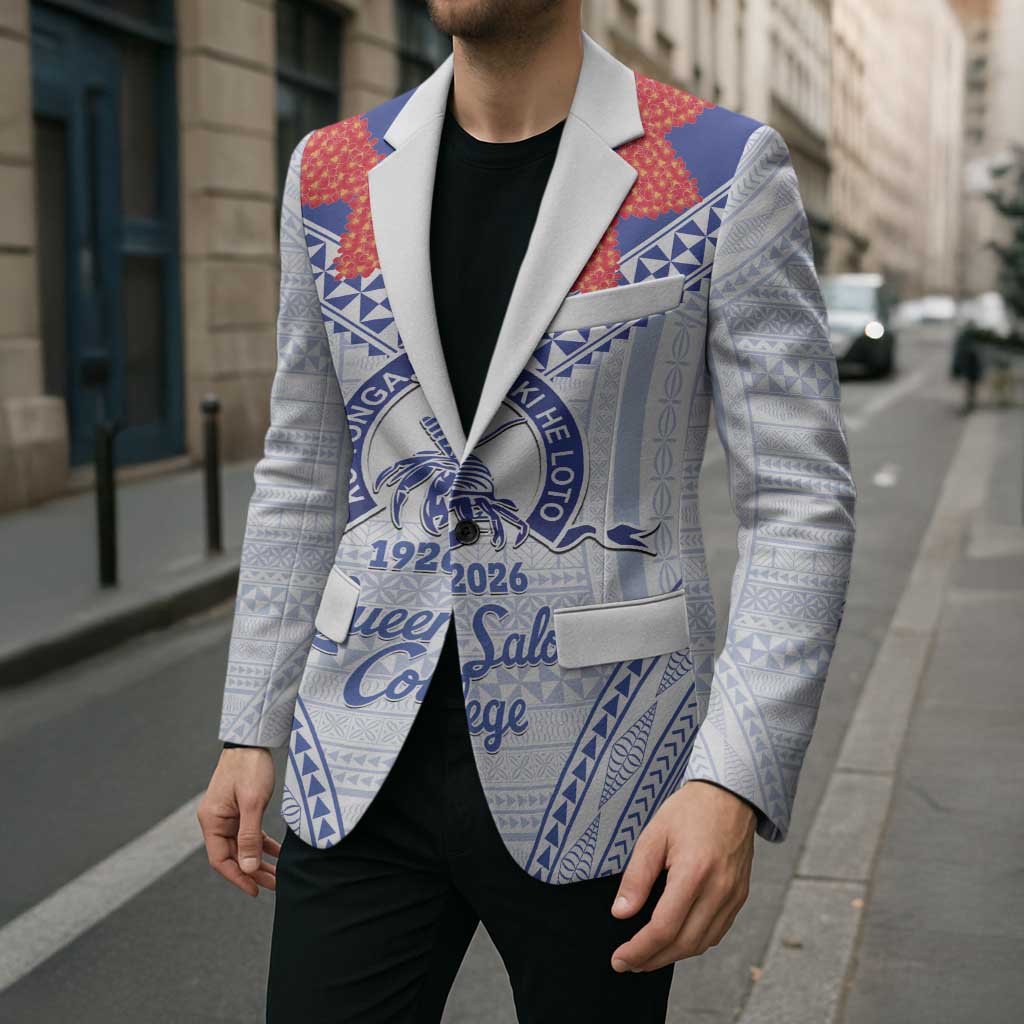Queen Salote College 100 Years Personalized Blazer Tonga QSC Heilala Lei White Ngatu Pattern LT14 - Polynesian Pride