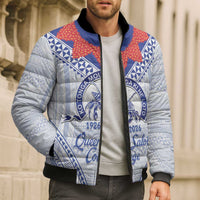 Queen Salote College 100 Years Personalized Bomber Puffer Jacket Tonga QSC Heilala Lei White Ngatu Pattern LT14 - Polynesian Pride