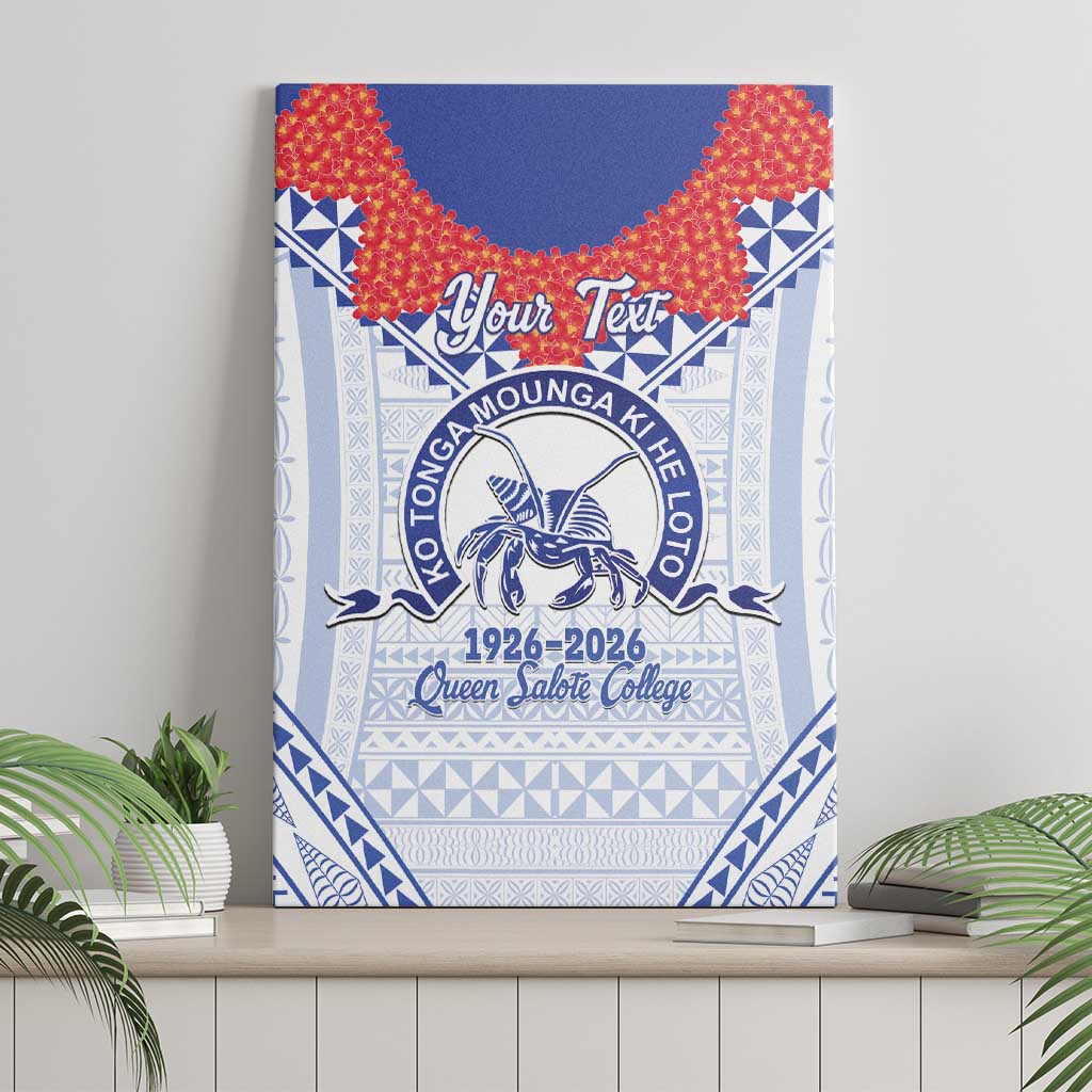 Queen Salote College 100 Years Personalized Canvas Wall Art Tonga QSC Heilala Lei White Ngatu Pattern LT14 - Polynesian Pride