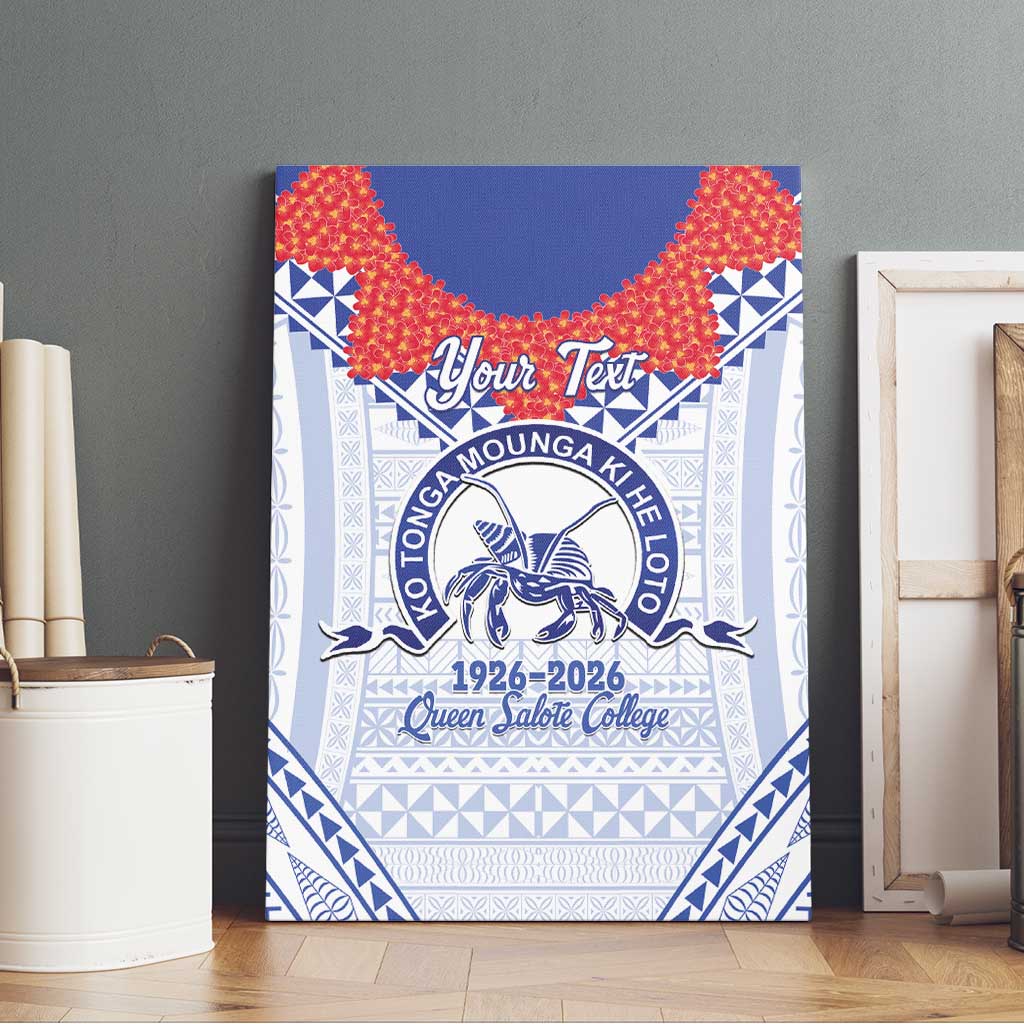 Queen Salote College 100 Years Personalized Canvas Wall Art Tonga QSC Heilala Lei White Ngatu Pattern LT14 - Polynesian Pride