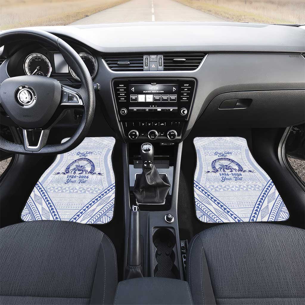 Queen Salote College 100 Years Personalized Car Mats Tonga QSC Heilala Lei White Ngatu Pattern LT14 Set 2pcs - Front White - Polynesian Pride