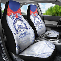 Queen Salote College 100 Years Personalized Car Seat Cover Tonga QSC Heilala Lei White Ngatu Pattern LT14 - Polynesian Pride