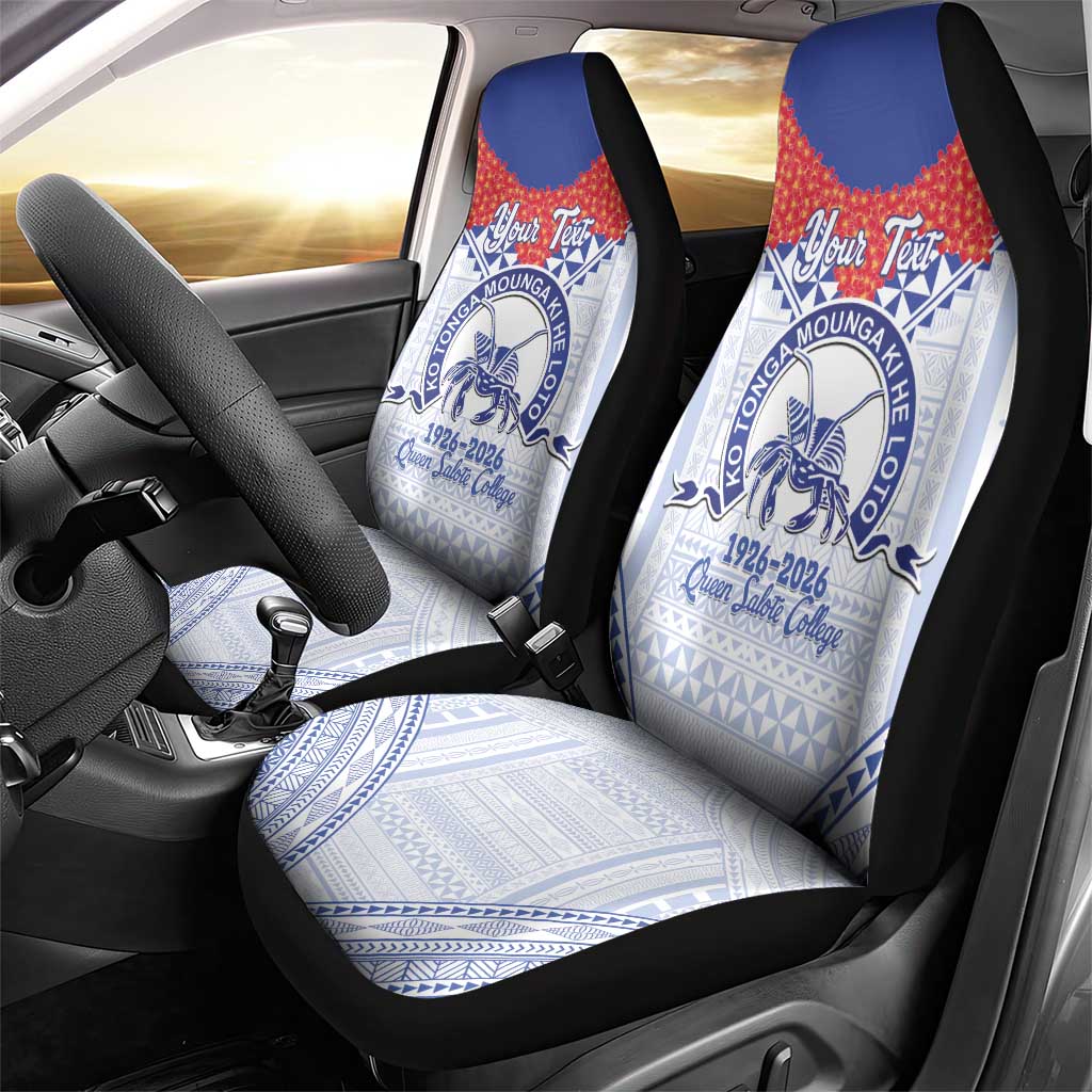 Queen Salote College 100 Years Personalized Car Seat Cover Tonga QSC Heilala Lei White Ngatu Pattern LT14 - Polynesian Pride