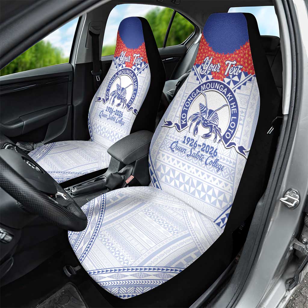 Queen Salote College 100 Years Personalized Car Seat Cover Tonga QSC Heilala Lei White Ngatu Pattern LT14 - Polynesian Pride
