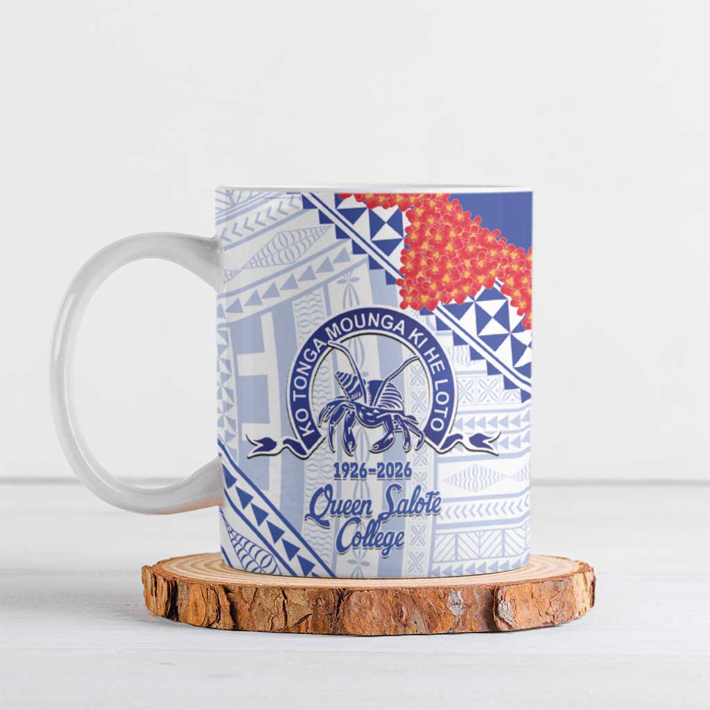 Queen Salote College 100 Years Personalized Ceramic Mug Tonga QSC Heilala Lei White Ngatu Pattern LT14 White - Polynesian Pride