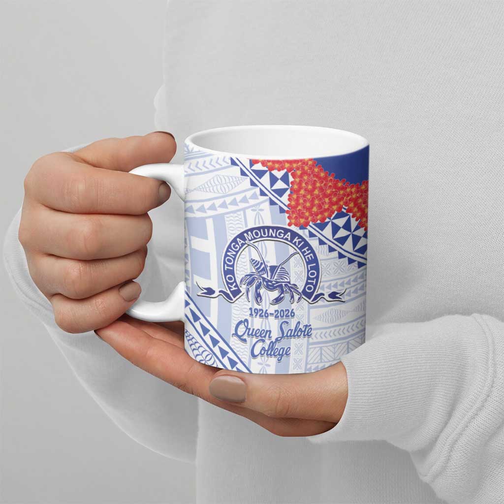 Queen Salote College 100 Years Personalized Ceramic Mug Tonga QSC Heilala Lei White Ngatu Pattern LT14 - Polynesian Pride