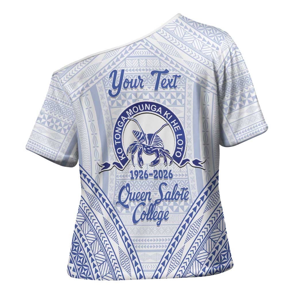 Queen Salote College 100 Years Personalized Cross Shoulder Shirt Tonga QSC Heilala Lei White Ngatu Pattern LT14 - Polynesian Pride