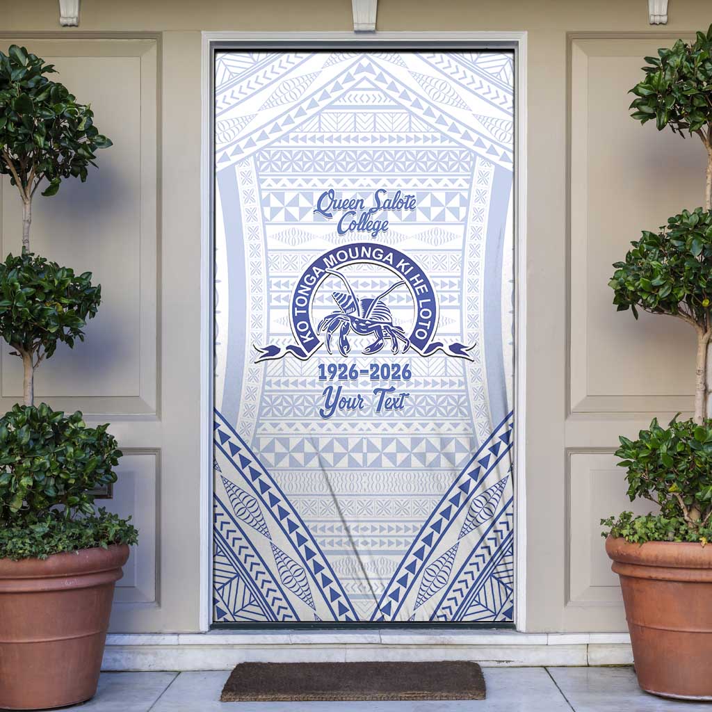 Queen Salote College 100 Years Personalized Door Cover Tonga QSC Heilala Lei White Ngatu Pattern LT14 White - Polynesian Pride