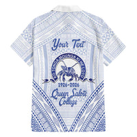 Queen Salote College 100 Years Personalized Family Matching Off Shoulder Short Dress and Hawaiian Shirt Tonga QSC Heilala Lei White Ngatu Pattern