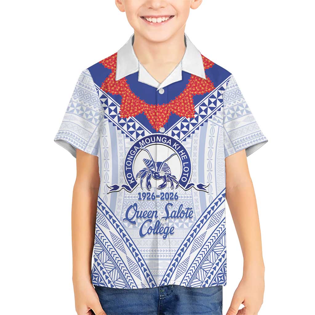 Queen Salote College 100 Years Personalized Family Matching Off Shoulder Short Dress and Hawaiian Shirt Tonga QSC Heilala Lei White Ngatu Pattern