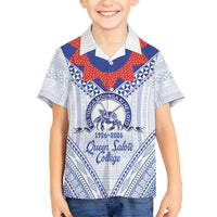 Queen Salote College 100 Years Personalized Family Matching Short Sleeve Bodycon Dress and Hawaiian Shirt Tonga QSC Heilala Lei White Ngatu Pattern