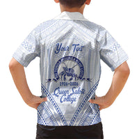 Queen Salote College 100 Years Personalized Family Matching Tank Maxi Dress and Hawaiian Shirt Tonga QSC Heilala Lei White Ngatu Pattern
