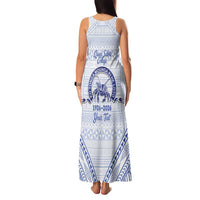 Queen Salote College 100 Years Personalized Family Matching Tank Maxi Dress and Hawaiian Shirt Tonga QSC Heilala Lei White Ngatu Pattern