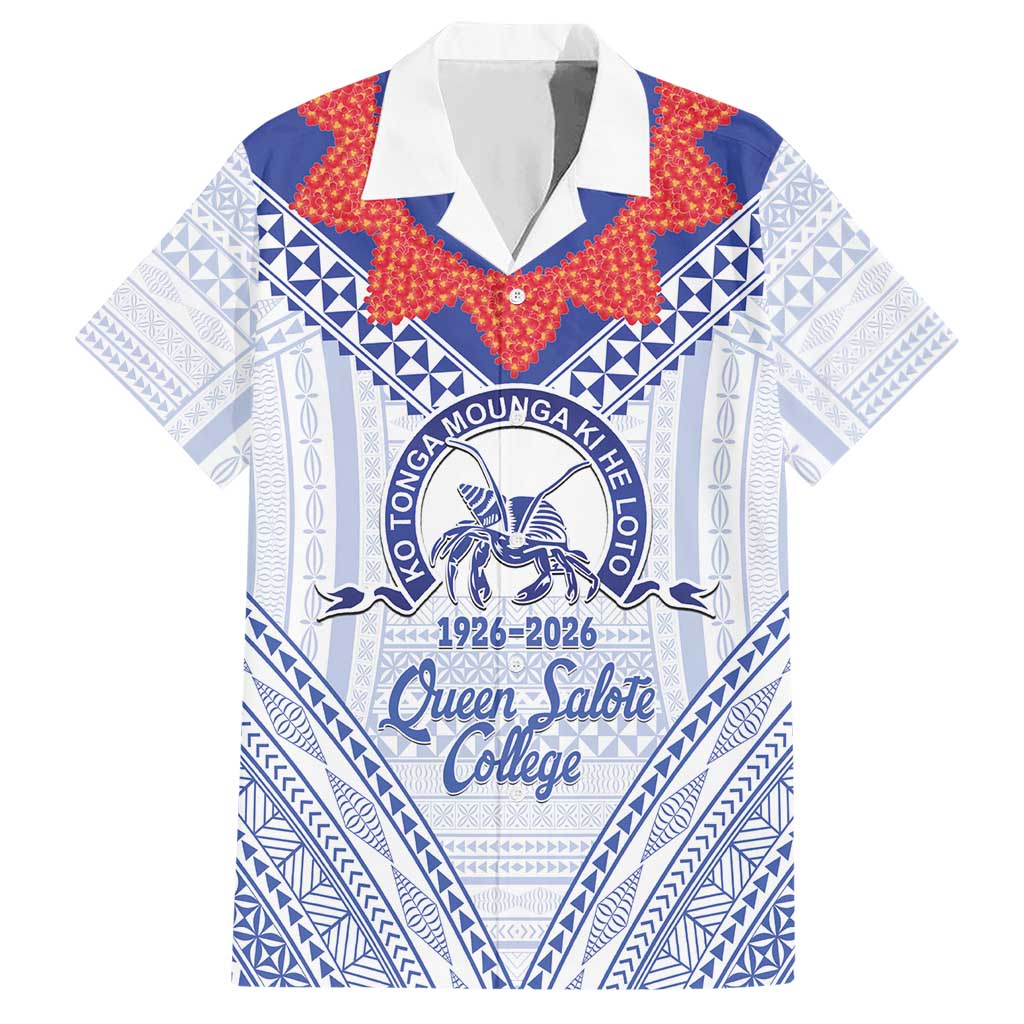 Queen Salote College 100 Years Personalized Hawaiian Shirt Tonga QSC Heilala Lei White Ngatu Pattern