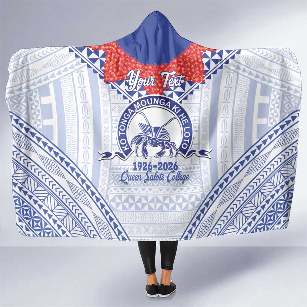 Queen Salote College 100 Years Personalized Hooded Blanket Tonga QSC Heilala Lei White Ngatu Pattern LT14 One Size White - Polynesian Pride