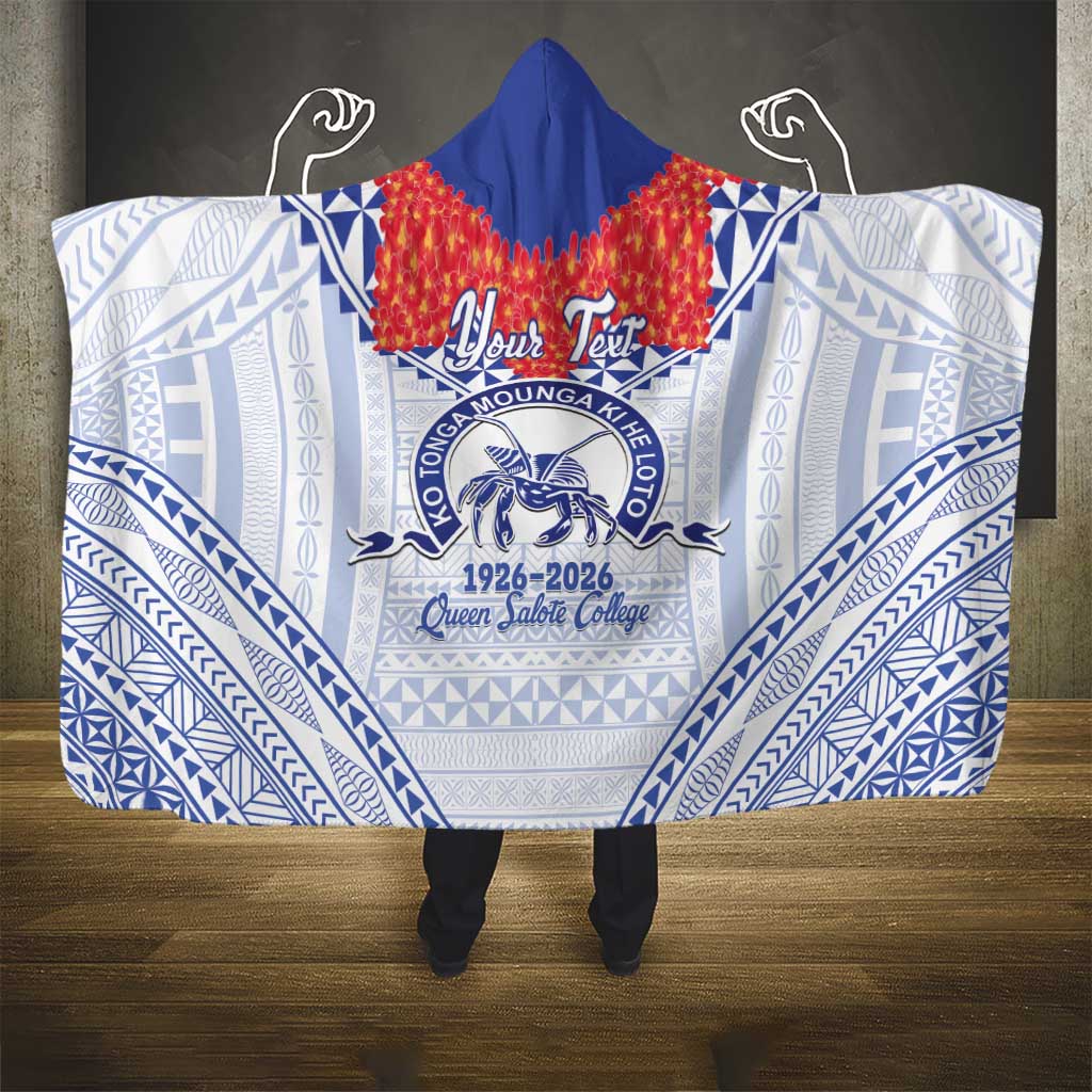 Queen Salote College 100 Years Personalized Hooded Blanket Tonga QSC Heilala Lei White Ngatu Pattern LT14 - Polynesian Pride