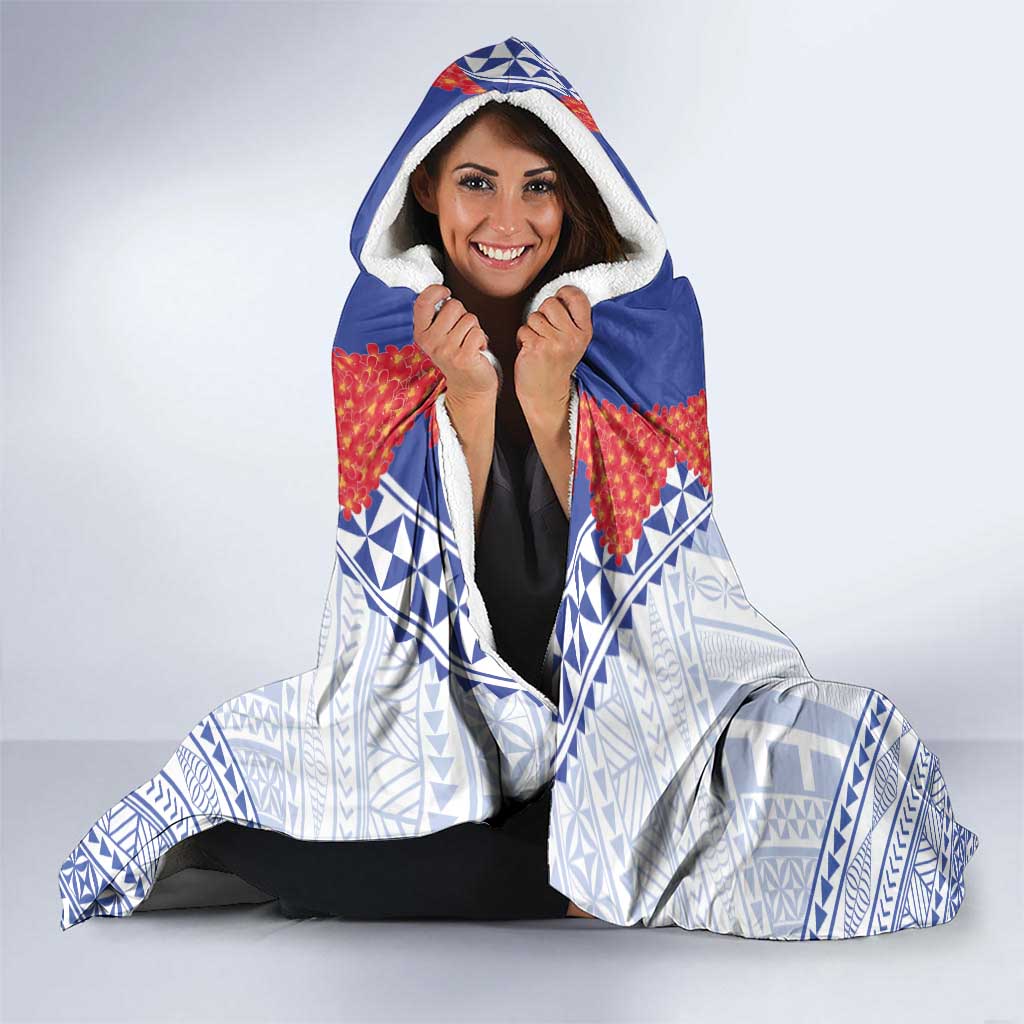 Queen Salote College 100 Years Personalized Hooded Blanket Tonga QSC Heilala Lei White Ngatu Pattern LT14 - Polynesian Pride