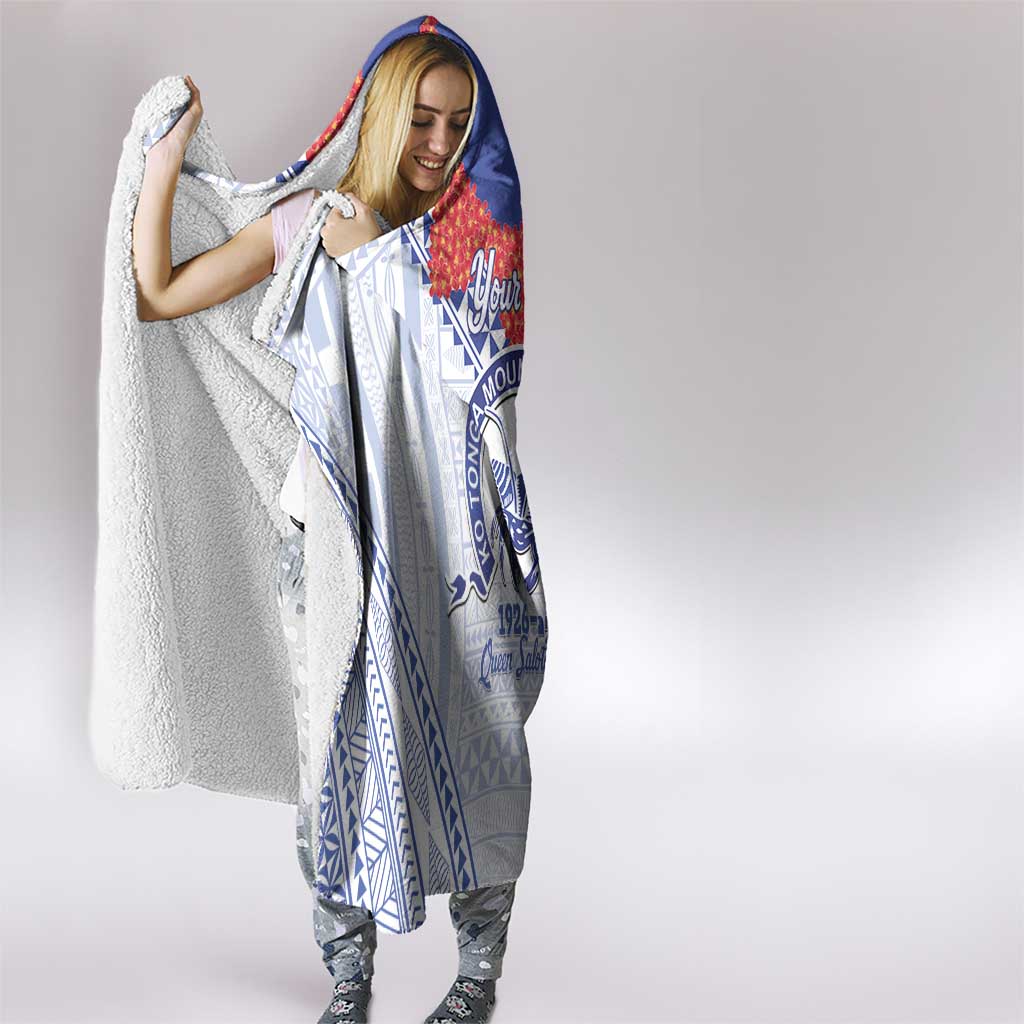 Queen Salote College 100 Years Personalized Hooded Blanket Tonga QSC Heilala Lei White Ngatu Pattern LT14 - Polynesian Pride