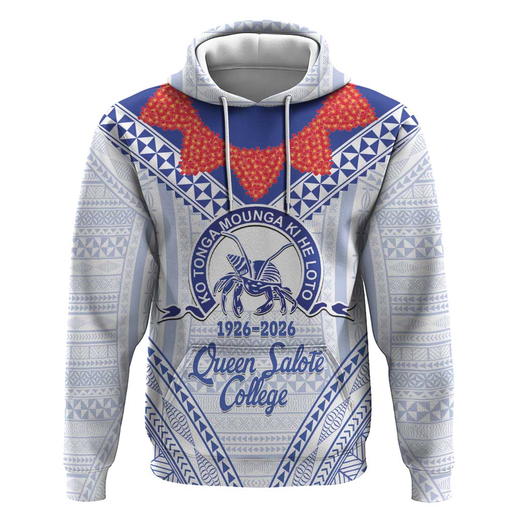 Queen Salote College 100 Years Personalized Hoodie Tonga QSC Heilala Lei White Ngatu Pattern LT14 Pullover Hoodie White - Polynesian Pride