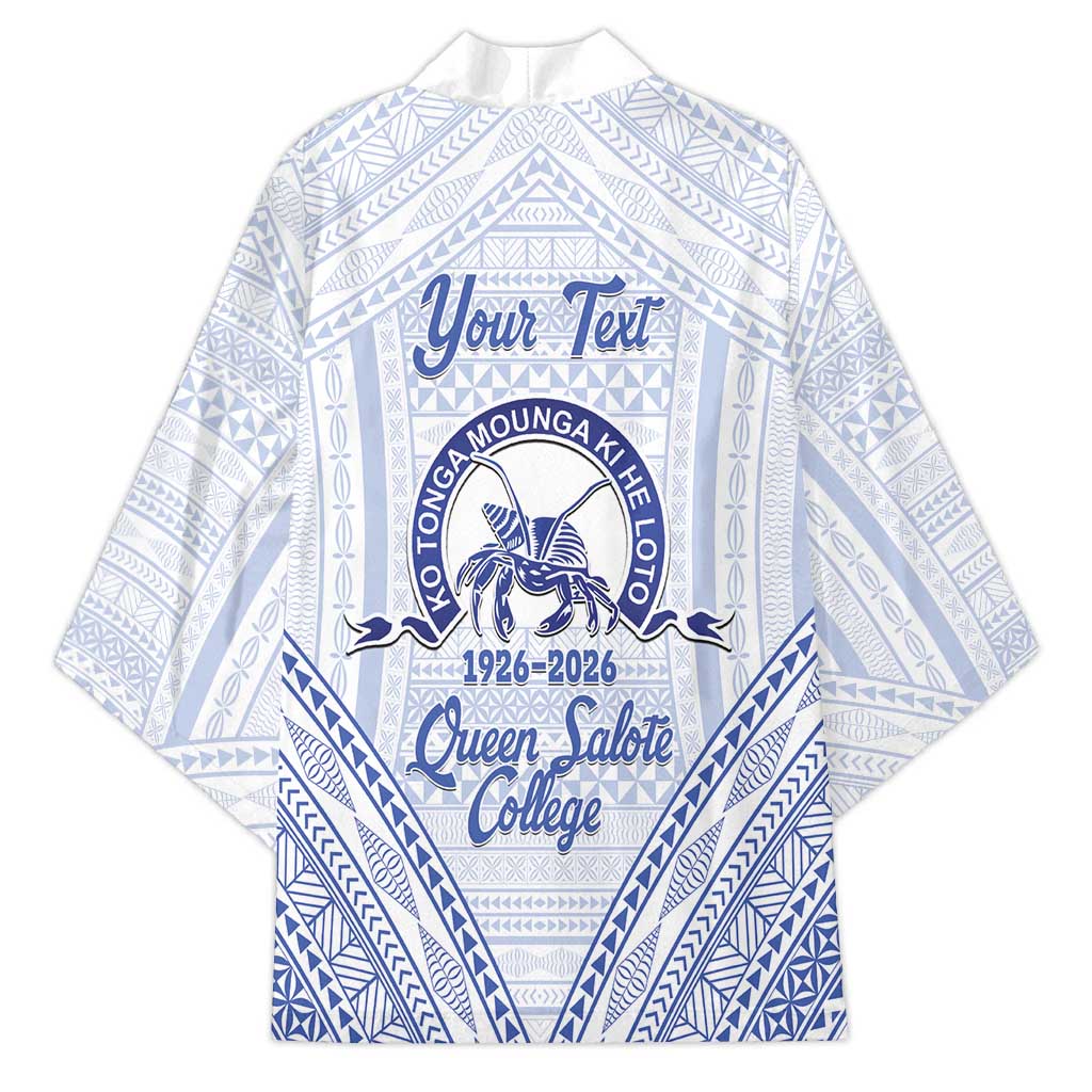 Queen Salote College 100 Years Personalized Kimono Tonga QSC Heilala Lei White Ngatu Pattern LT14 - Polynesian Pride
