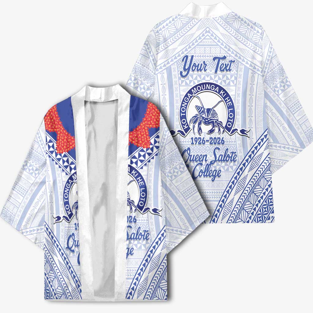 Queen Salote College 100 Years Personalized Kimono Tonga QSC Heilala Lei White Ngatu Pattern LT14 - Polynesian Pride