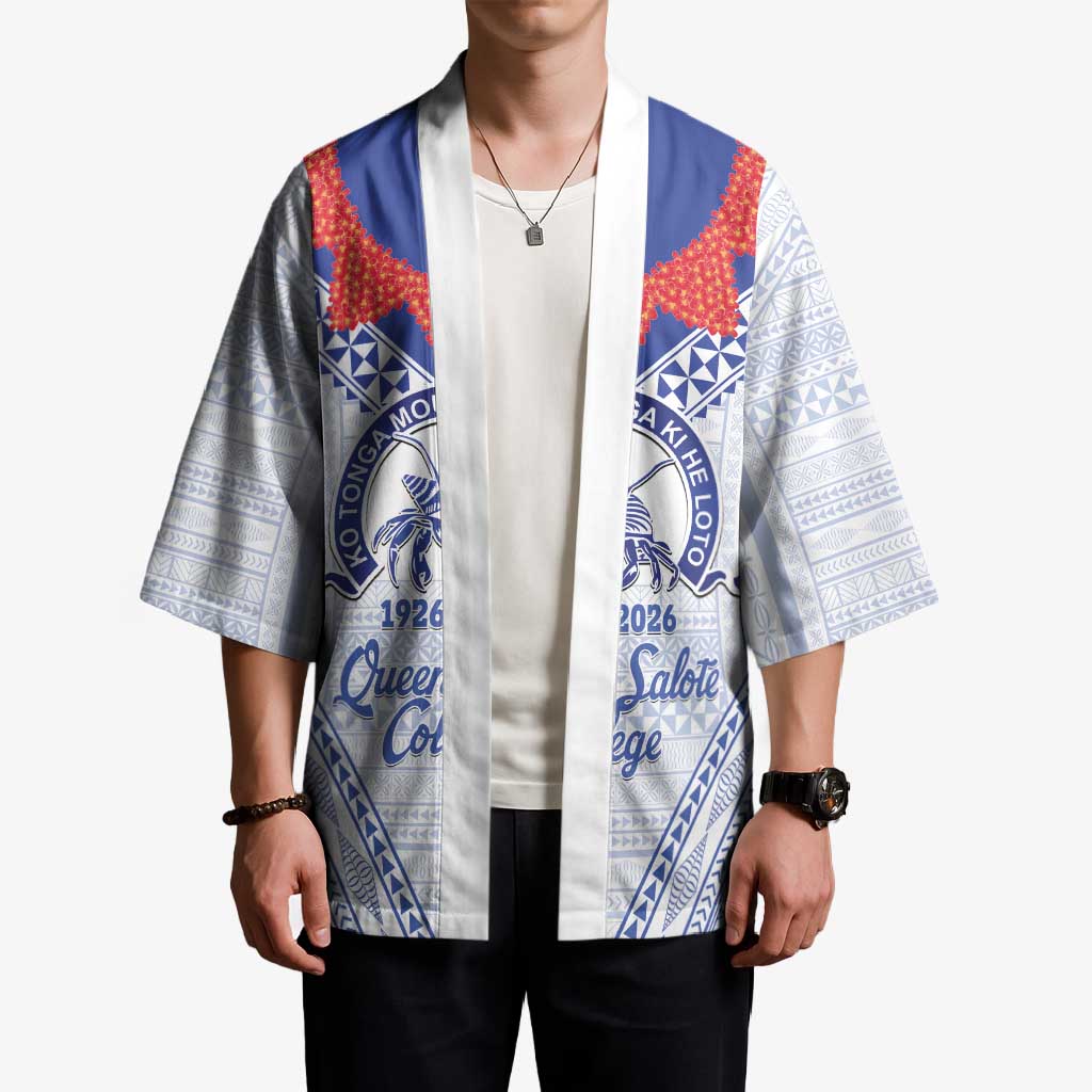 Queen Salote College 100 Years Personalized Kimono Tonga QSC Heilala Lei White Ngatu Pattern LT14 - Polynesian Pride