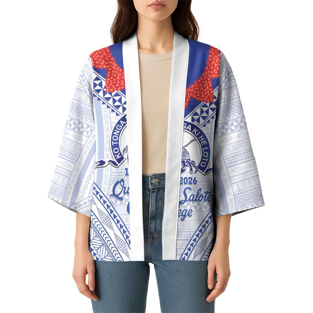 Queen Salote College 100 Years Personalized Kimono Tonga QSC Heilala Lei White Ngatu Pattern LT14 - Polynesian Pride