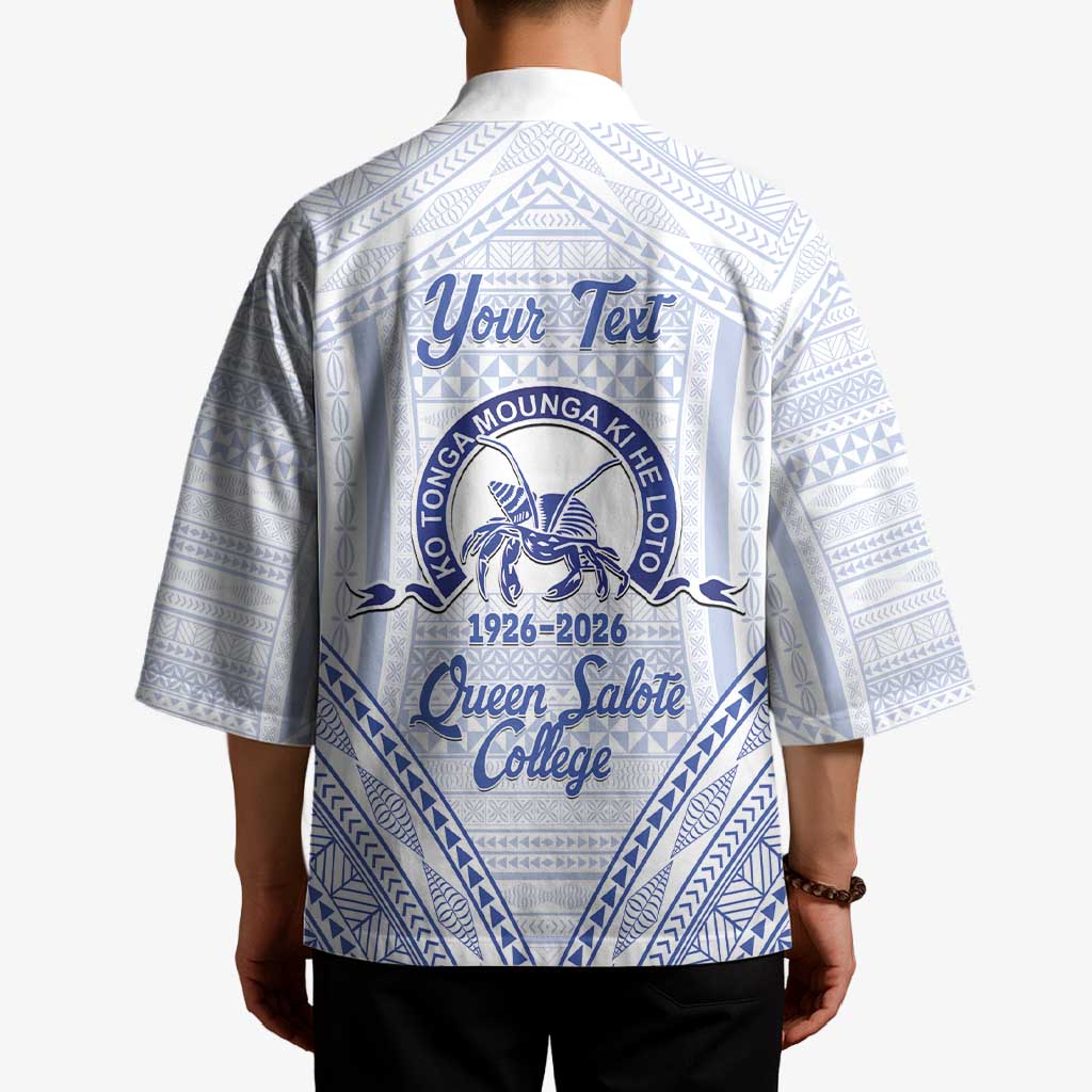 Queen Salote College 100 Years Personalized Kimono Tonga QSC Heilala Lei White Ngatu Pattern LT14 - Polynesian Pride