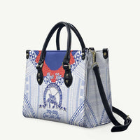 Queen Salote College 100 Years Personalized Leather Bag Tonga QSC Heilala Lei White Ngatu Pattern LT14 White - Polynesian Pride