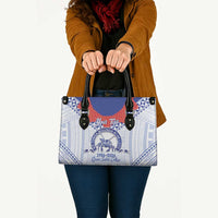 Queen Salote College 100 Years Personalized Leather Bag Tonga QSC Heilala Lei White Ngatu Pattern LT14 - Polynesian Pride
