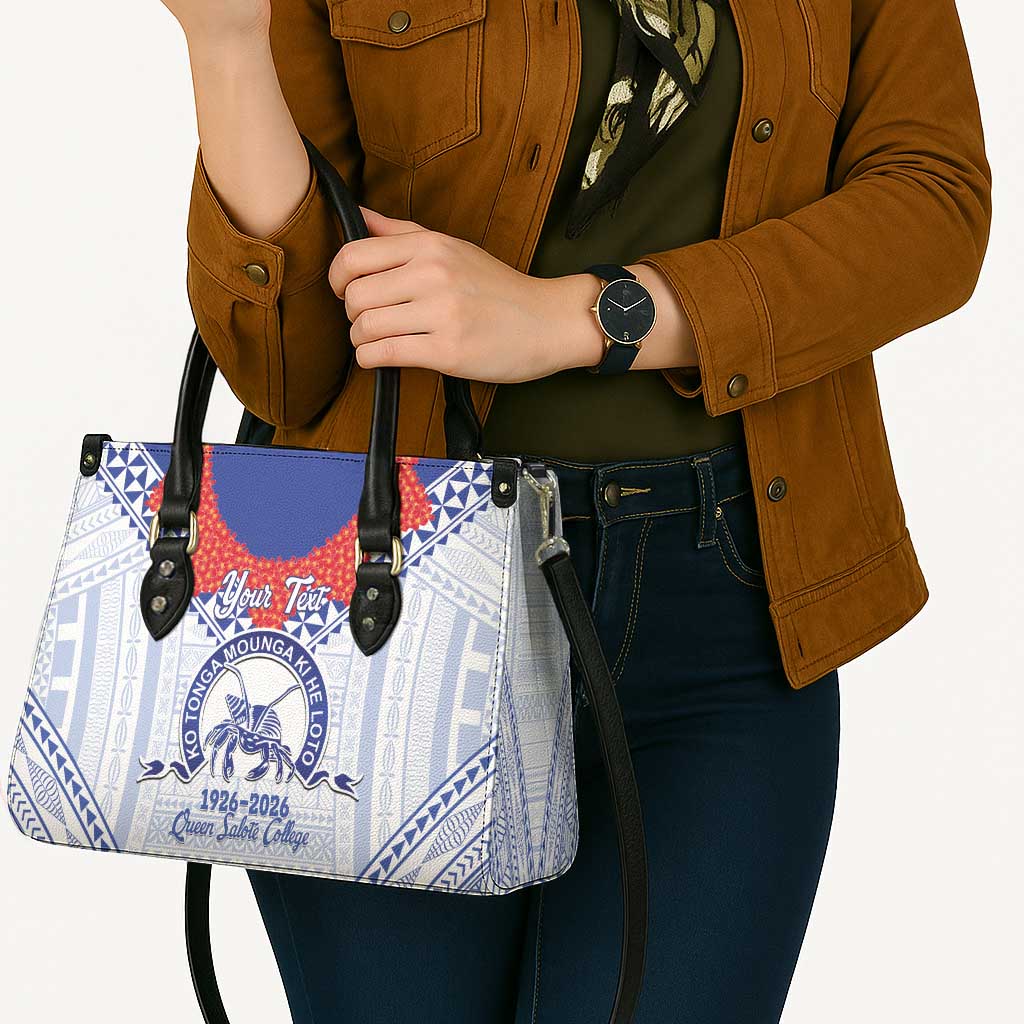 Queen Salote College 100 Years Personalized Leather Bag Tonga QSC Heilala Lei White Ngatu Pattern LT14 - Polynesian Pride