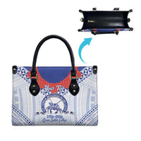Queen Salote College 100 Years Personalized Leather Bag Tonga QSC Heilala Lei White Ngatu Pattern LT14 - Polynesian Pride
