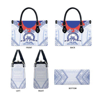Queen Salote College 100 Years Personalized Leather Bag Tonga QSC Heilala Lei White Ngatu Pattern LT14 - Polynesian Pride