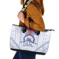 Queen Salote College 100 Years Personalized Leather Tote Bag Tonga QSC Heilala Lei White Ngatu Pattern LT14 White - Polynesian Pride