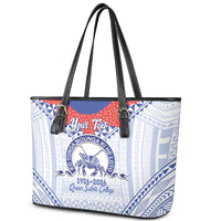 Queen Salote College 100 Years Personalized Leather Tote Bag Tonga QSC Heilala Lei White Ngatu Pattern LT14 - Polynesian Pride