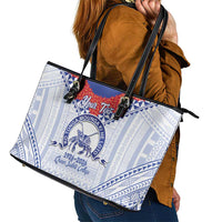Queen Salote College 100 Years Personalized Leather Tote Bag Tonga QSC Heilala Lei White Ngatu Pattern LT14 - Polynesian Pride