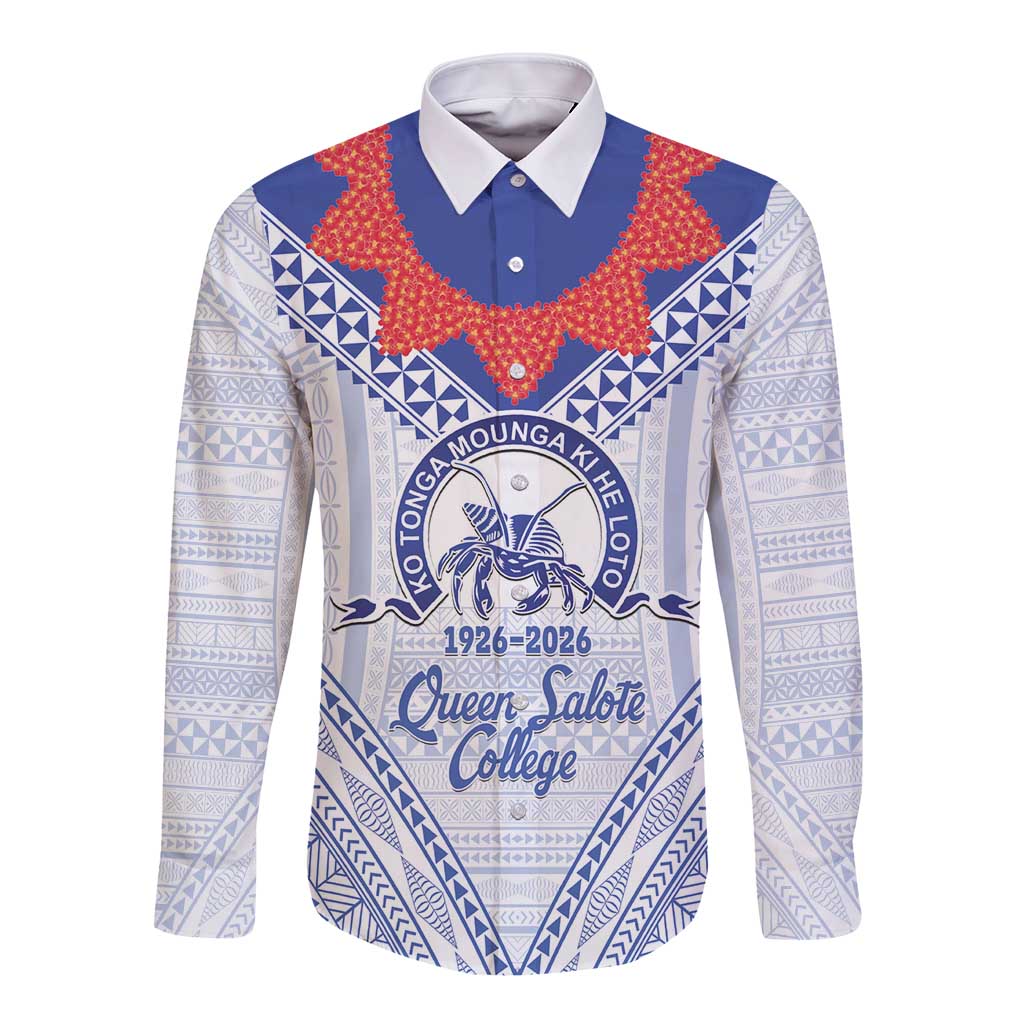 Queen Salote College 100 Years Personalized Long Sleeve Button Shirt Tonga QSC Heilala Lei White Ngatu Pattern LT14 Unisex White - Polynesian Pride