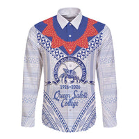 Queen Salote College 100 Years Personalized Long Sleeve Button Shirt Tonga QSC Heilala Lei White Ngatu Pattern LT14 Unisex White - Polynesian Pride