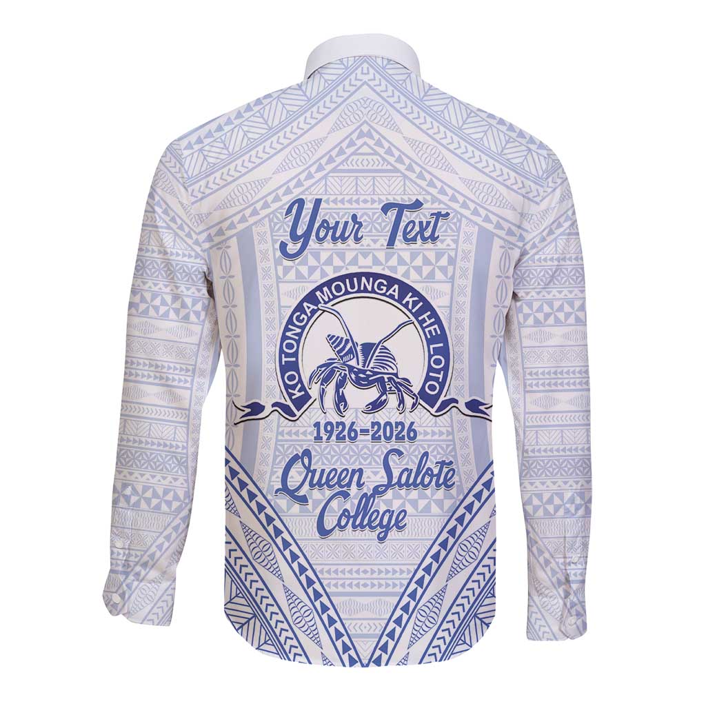 Queen Salote College 100 Years Personalized Long Sleeve Button Shirt Tonga QSC Heilala Lei White Ngatu Pattern LT14 - Polynesian Pride