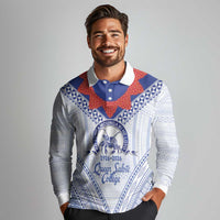 Queen Salote College 100 Years Personalized Long Sleeve Polo Shirt Tonga QSC Heilala Lei White Ngatu Pattern LT14 - Polynesian Pride