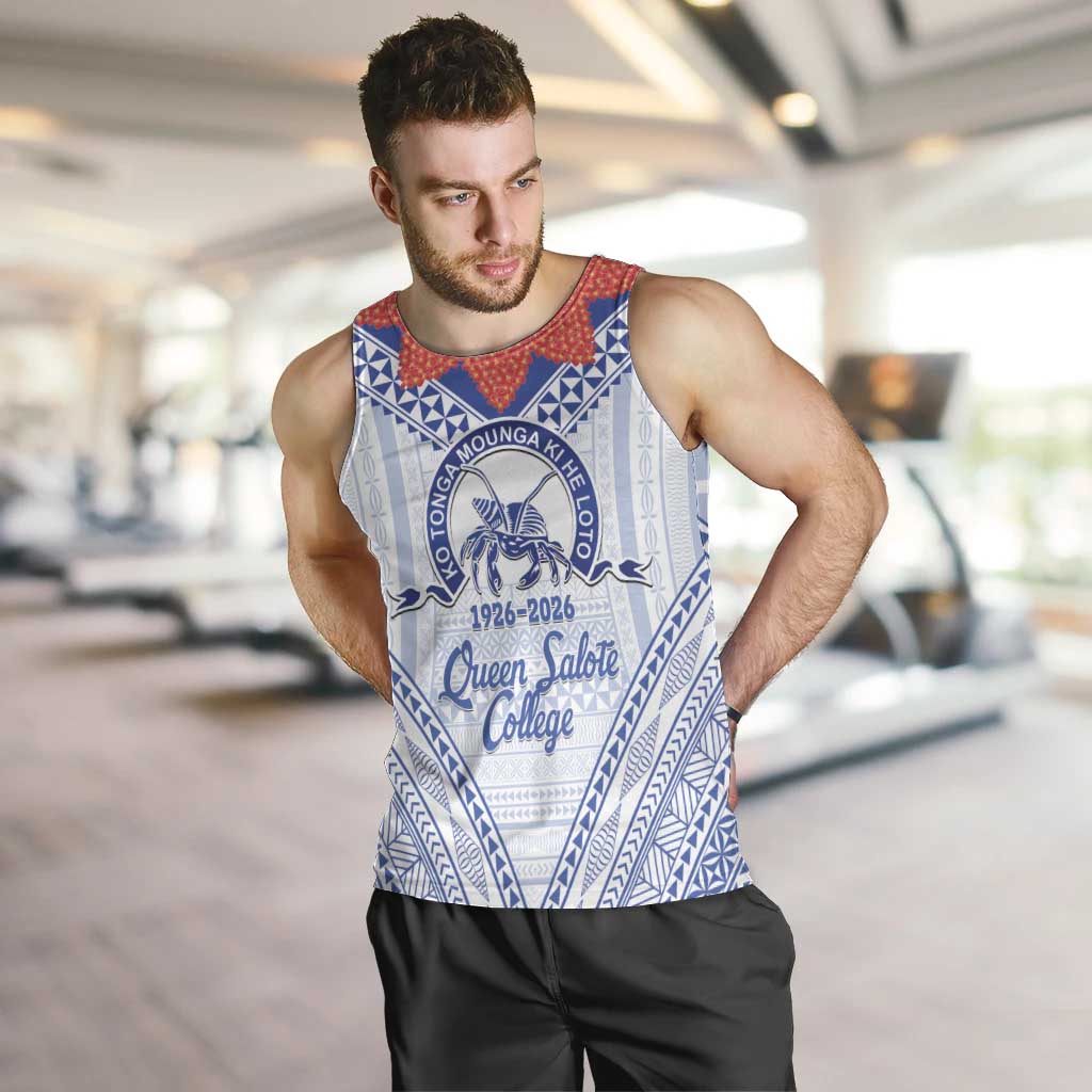 Queen Salote College 100 Years Personalized Men Tank Top Tonga QSC Heilala Lei White Ngatu Pattern LT14 White - Polynesian Pride