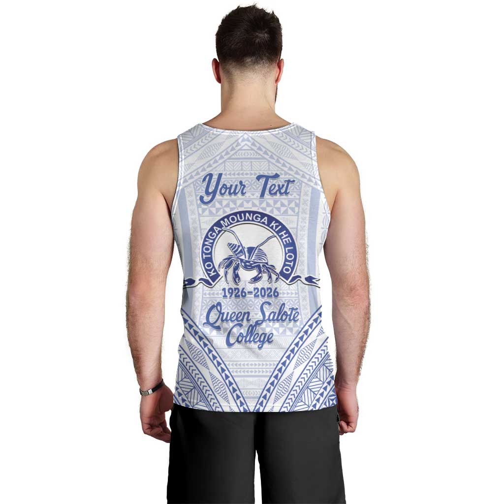 Queen Salote College 100 Years Personalized Men Tank Top Tonga QSC Heilala Lei White Ngatu Pattern LT14 - Polynesian Pride