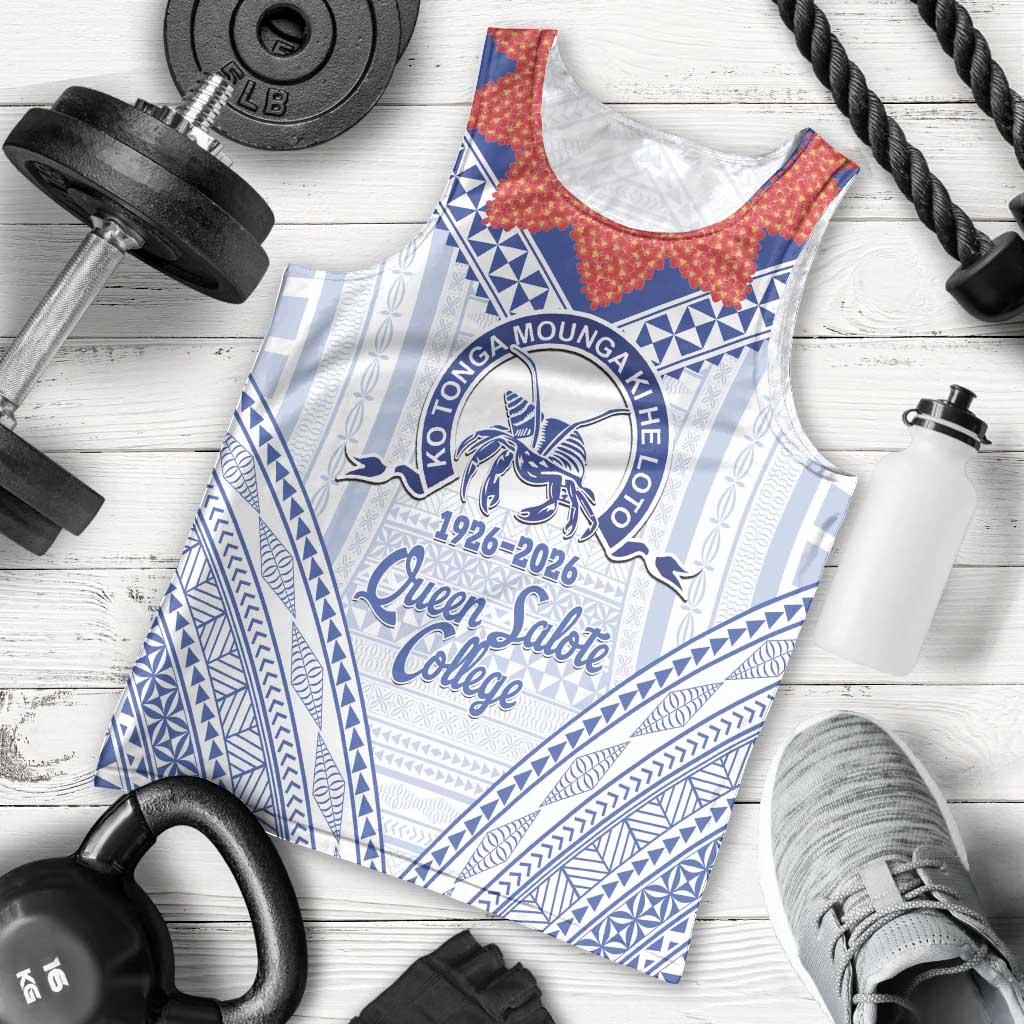 Queen Salote College 100 Years Personalized Men Tank Top Tonga QSC Heilala Lei White Ngatu Pattern LT14 - Polynesian Pride