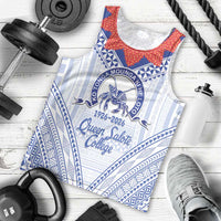 Queen Salote College 100 Years Personalized Men Tank Top Tonga QSC Heilala Lei White Ngatu Pattern LT14 - Polynesian Pride