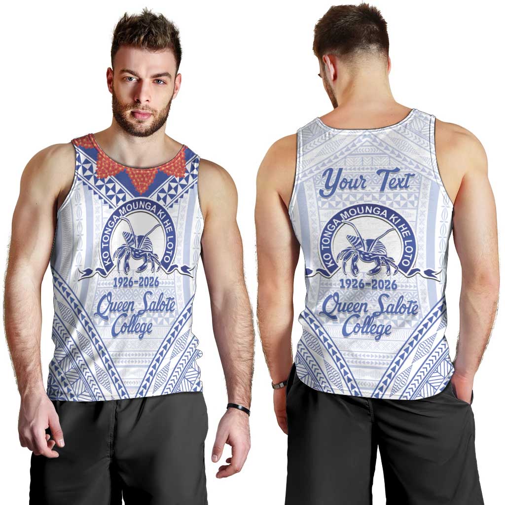 Queen Salote College 100 Years Personalized Men Tank Top Tonga QSC Heilala Lei White Ngatu Pattern LT14 - Polynesian Pride